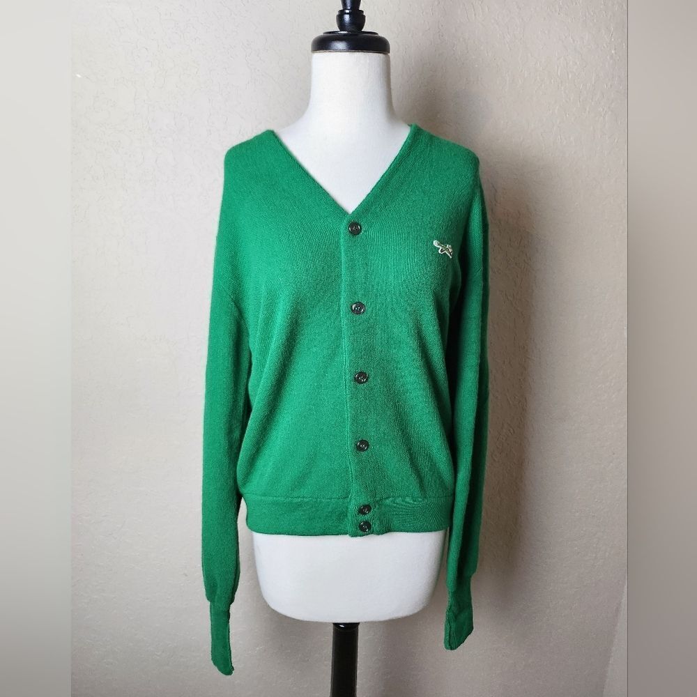 The Fox Sweater Vintage Knit V Neck Long Sleeve Cardigan Sweater Green  Size M